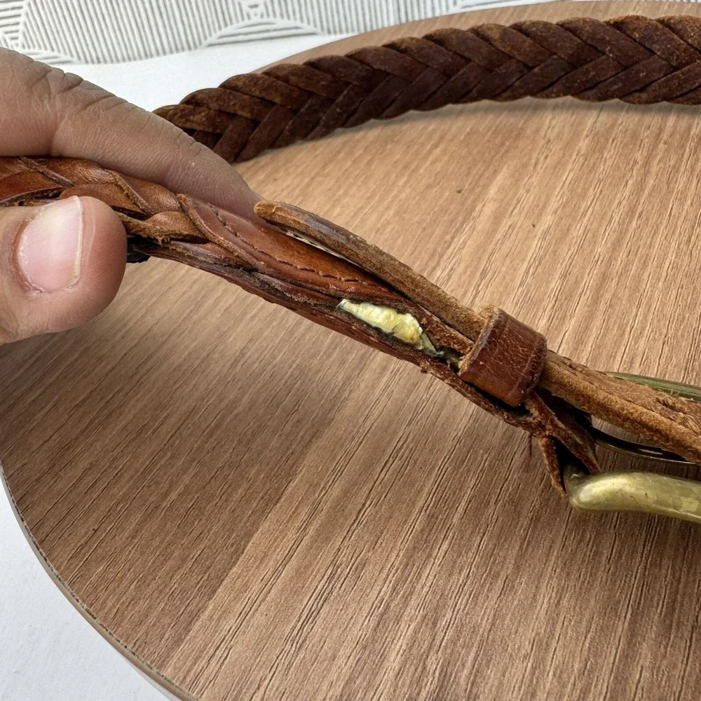 Brighton Well worn braided raised Brown Leather Belt Brass Buckle Size‎ 34